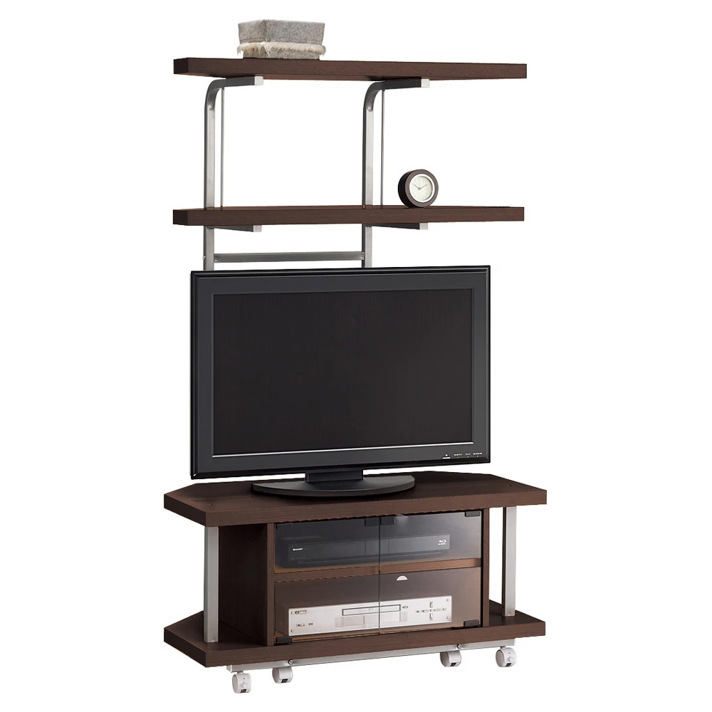 コーナーテレビ台(上棚付き) 幅90cm 棚2段 キャスター付き コーナーテレビ台 テレビ台 テレビボード 628509