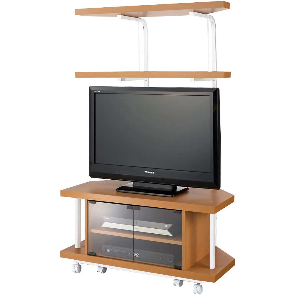 コーナーテレビ台(上棚付き) 幅90cm 棚2段 キャスター付き コーナーテレビ台 テレビ台 テレビボード 628509