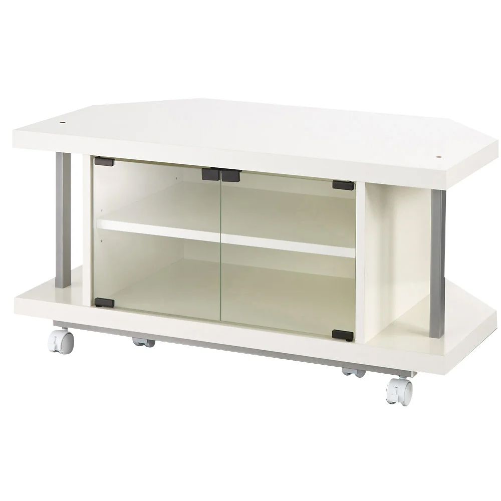 コーナーテレビ台（上棚なし） 幅90cm ガラス扉タイプ キャスター付き コーナーテレビ台 テレビ台 テレビボード 628555