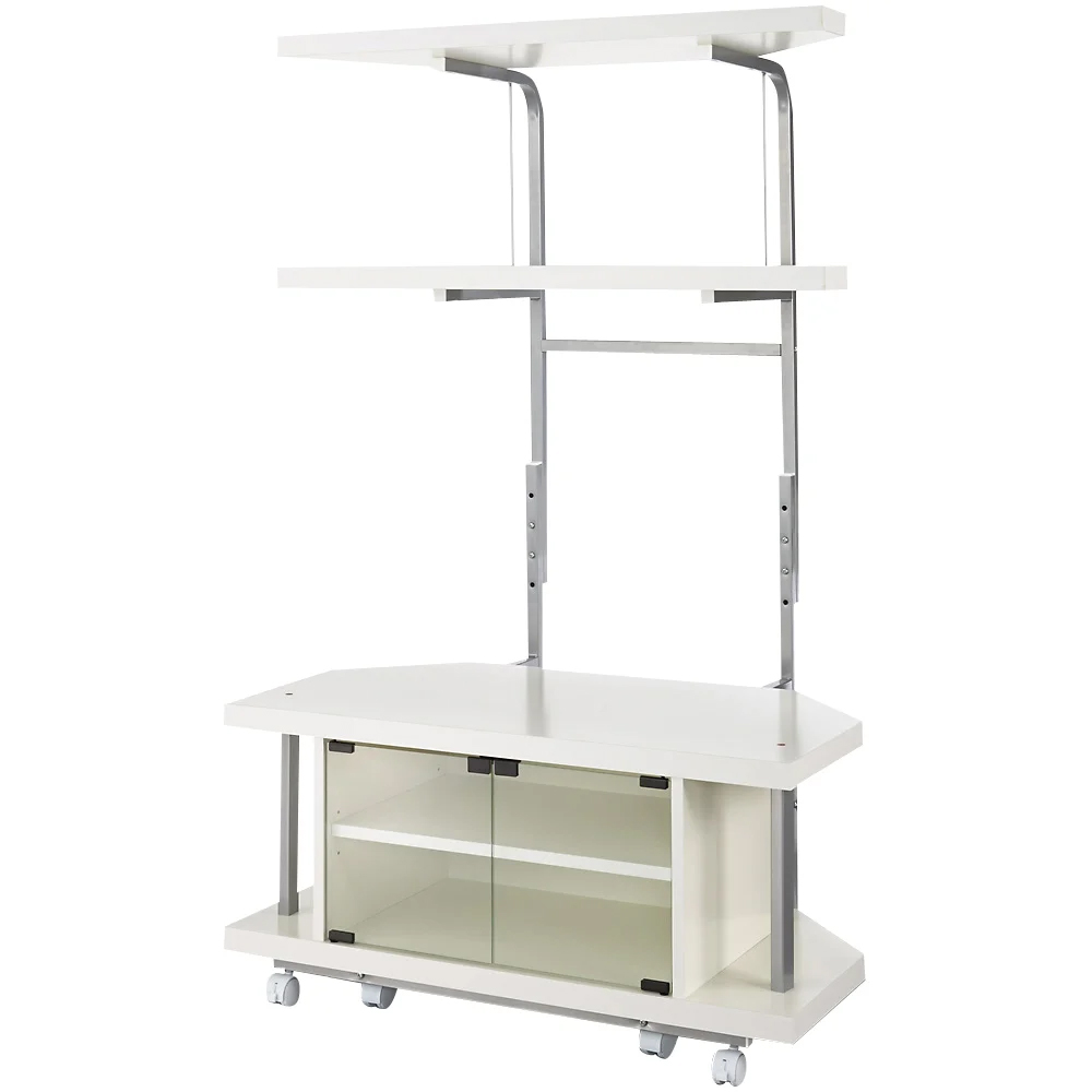 コーナーテレビ台（上棚付き） 幅90cm 棚2段 キャスター付き コーナーテレビ台 テレビ台 テレビボード 628559