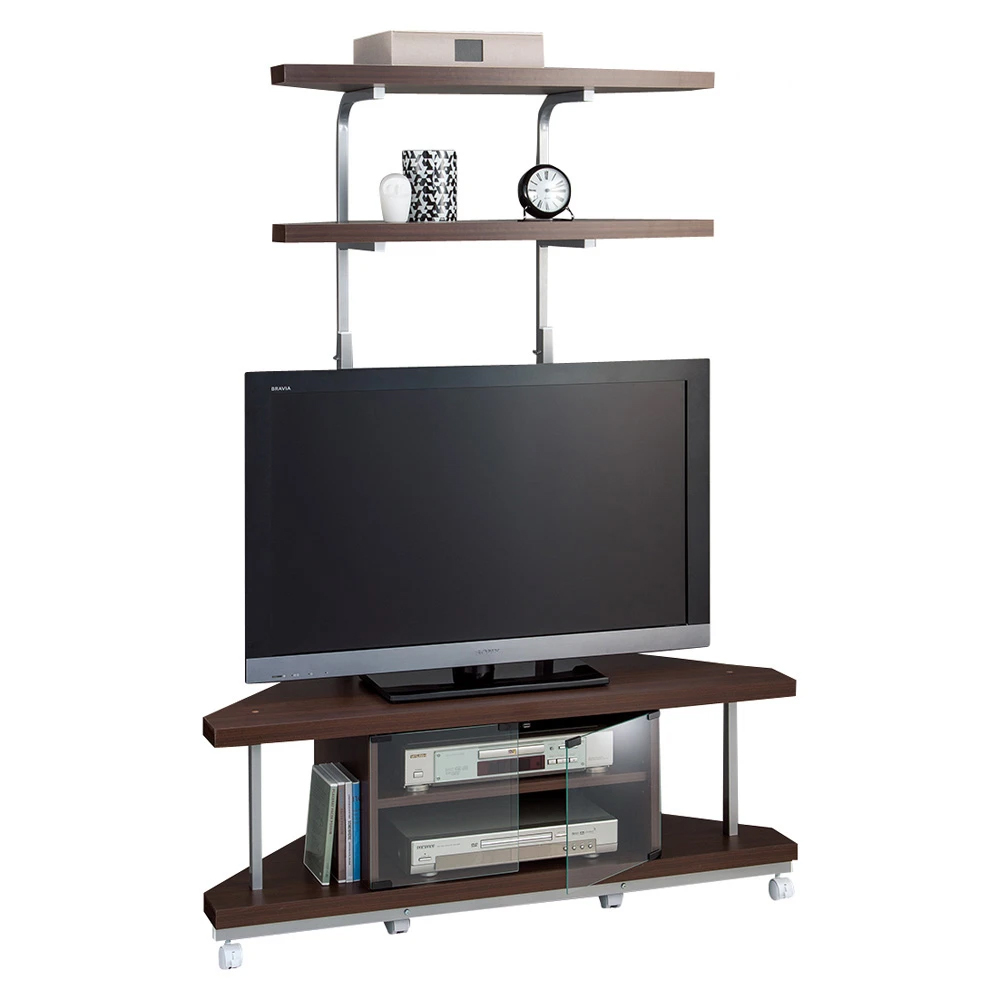 コーナーテレビ台（上棚付き） 幅120cm 棚2段 キャスター付き コーナーテレビ台 テレビ台 テレビボード 628560