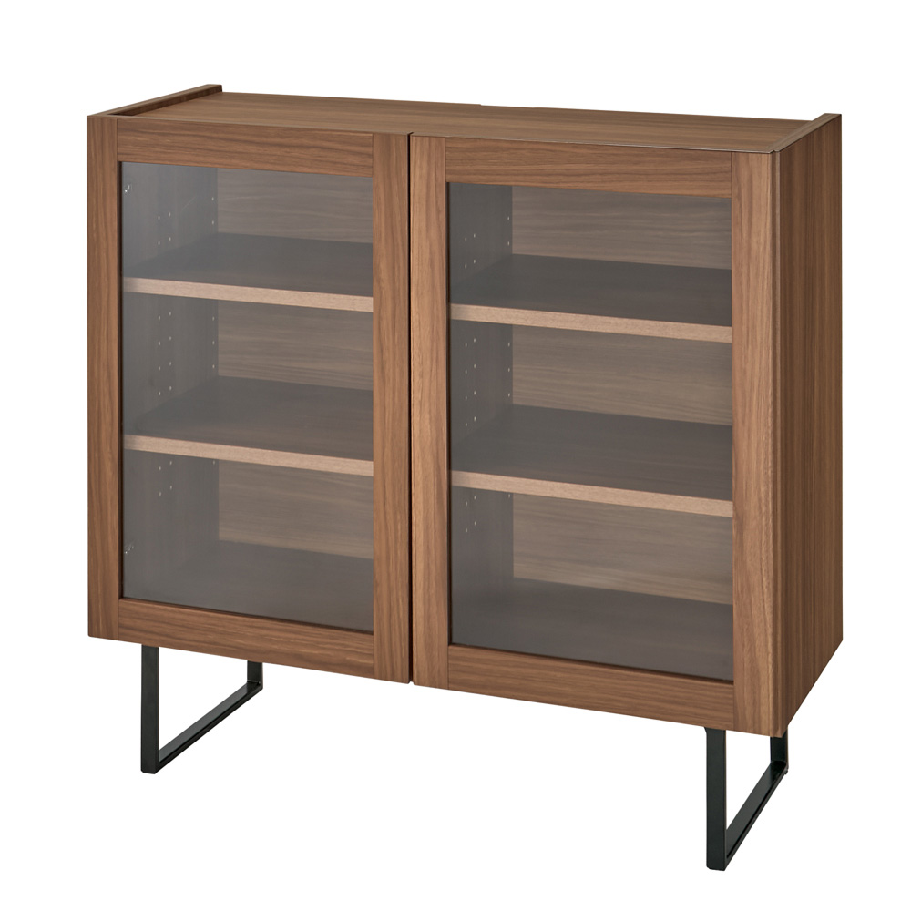 段違い棚のディスプレイキャビネット ガラス戸タイプ 幅80cm キャビネット リビングボード リビング収納 628601