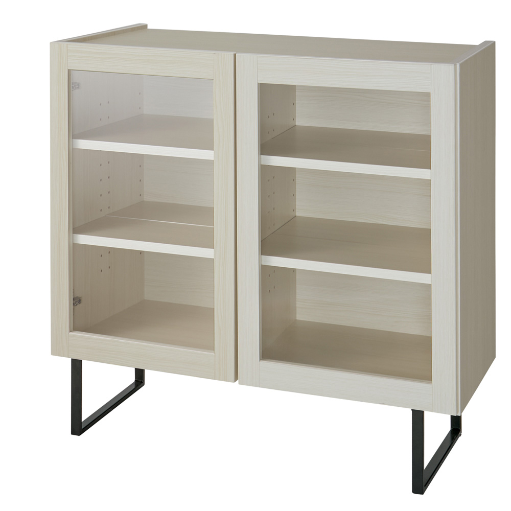 段違い棚のディスプレイキャビネット ガラス戸タイプ 幅80cm キャビネット リビングボード リビング収納 628601