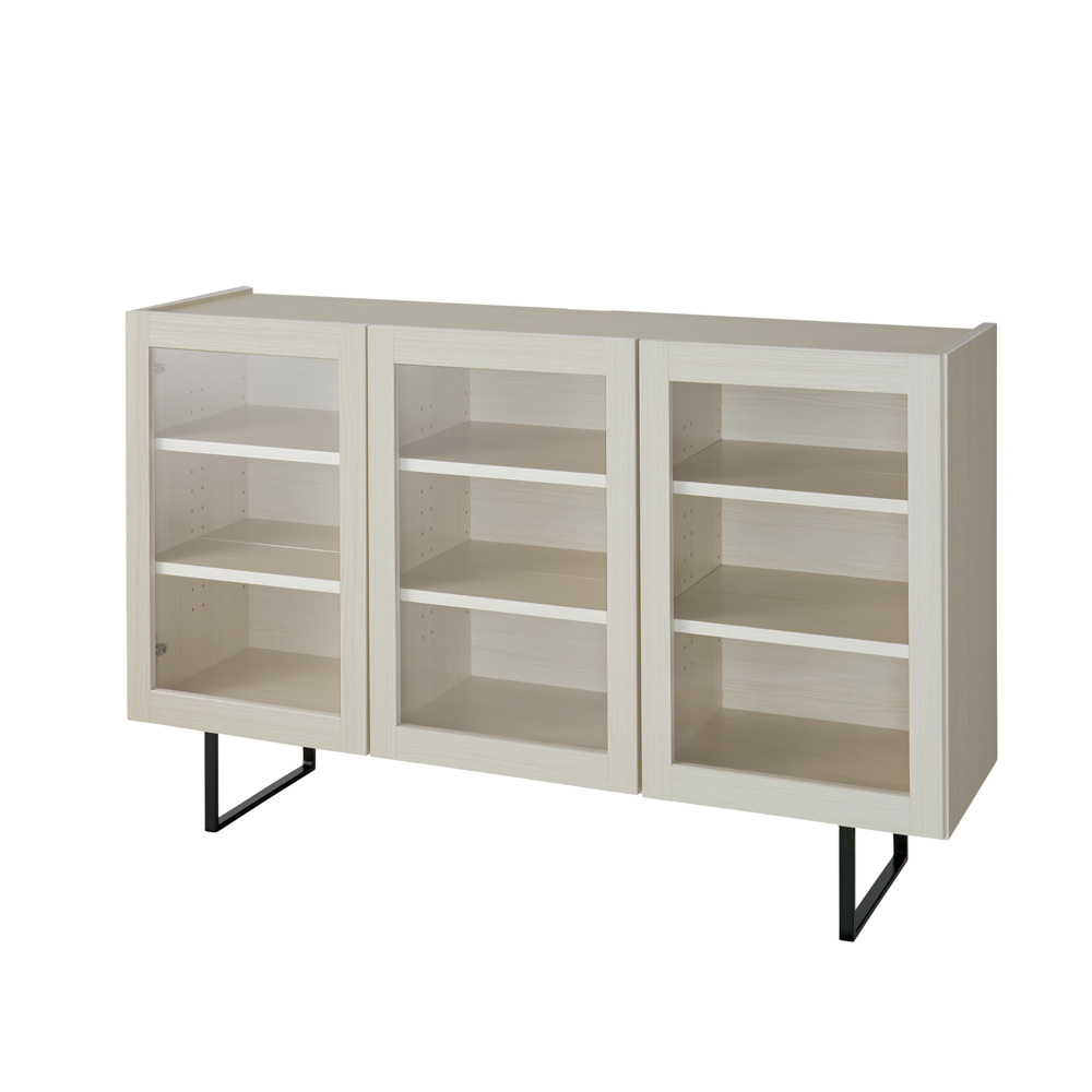 段違い棚のディスプレイキャビネット ガラス戸タイプ 幅120cm キャビネット リビングボード リビング収納 628602