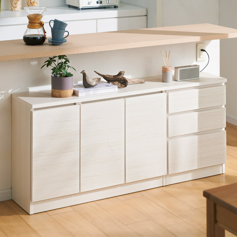 ≪幅90cm・3枚扉≫ 高さ60cm!カウンターテーブル下に収まる収納庫 キッチンカウンター下収納 キッチン収納 629028