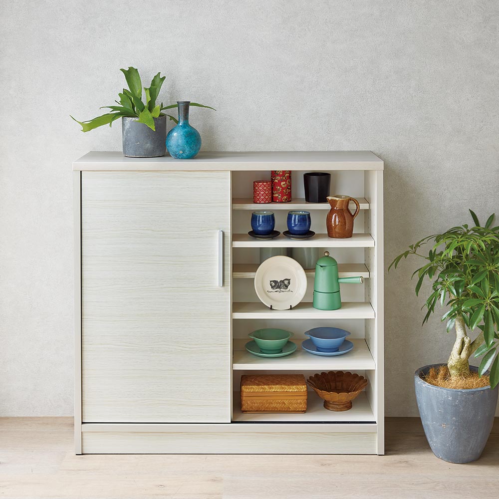 完成品 見せるも隠すも収納シリーズ チェスト 幅45cm高さ85cm キャビネット リビングボード リビング収納 629254