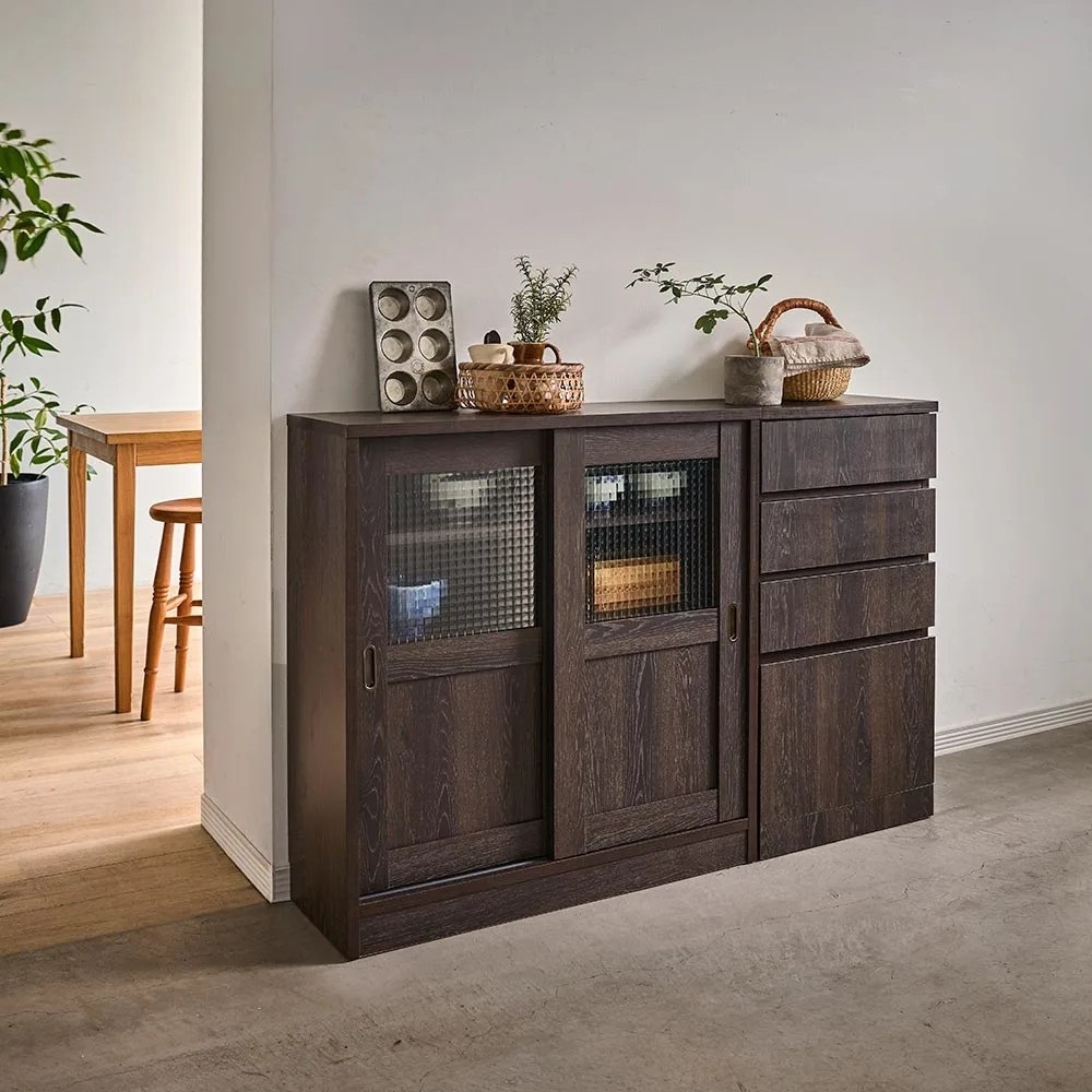 レトロ収納シリーズ モザイクガラス引戸 幅100cm キッチンカウンター キッチン収納 629256