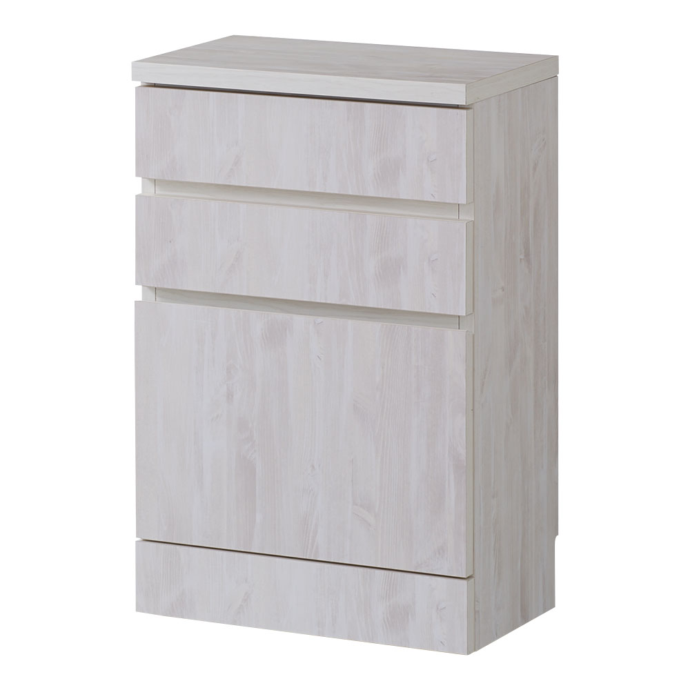 ヴィンテージ調ホワイト木目カウンター下収納庫 引き出し 幅45cm高さ70cm キッチンカウンター下収納 キッチン収納 629311