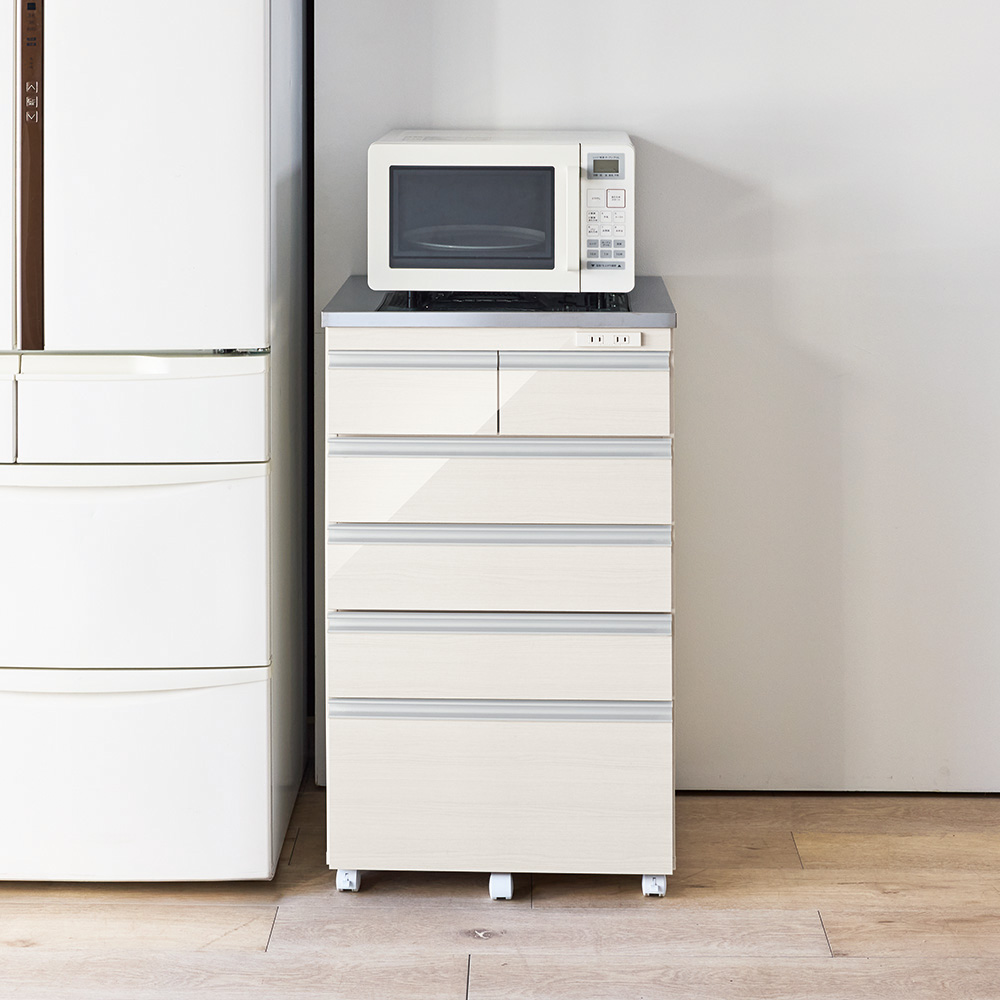 移動できる光沢ステンレス天板キッチンカウンター 幅60.5cm 4段・高さ85.5cm キッチンカウンター キッチン収納 629401