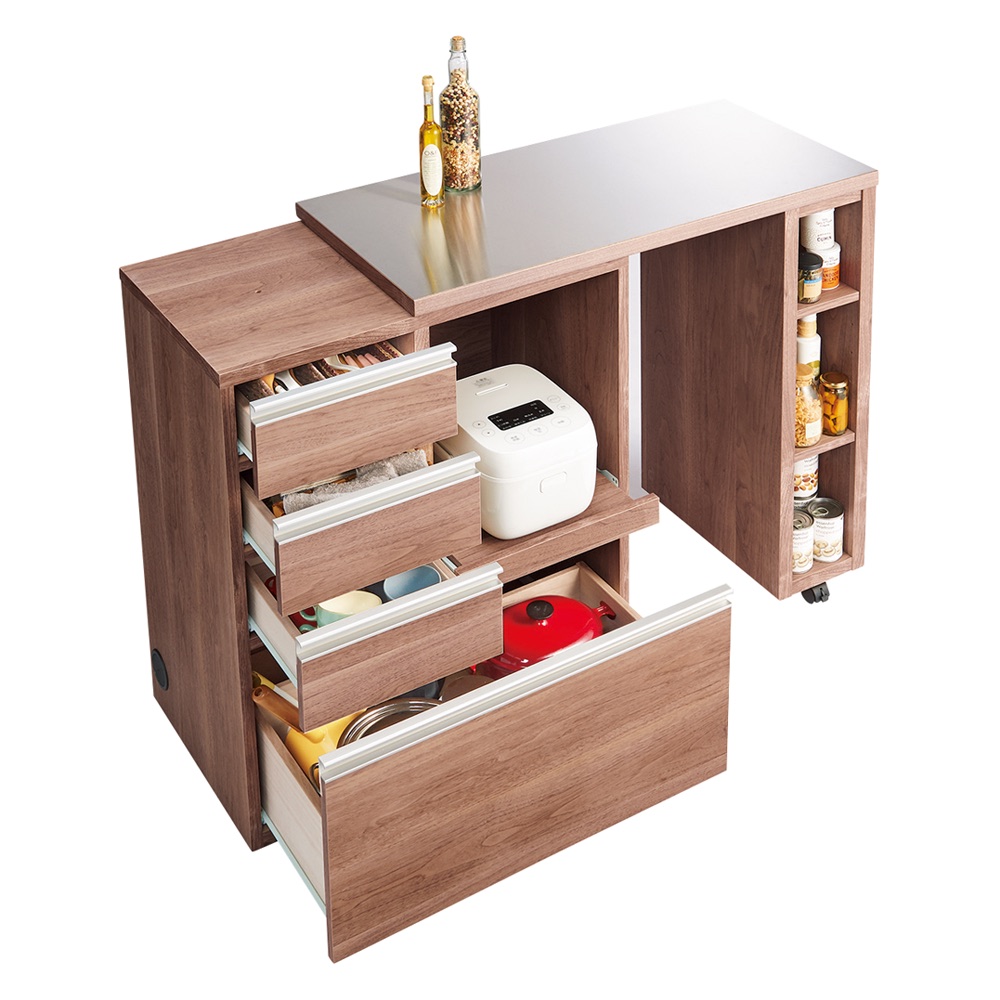 簡単に幅調節可能!スライド伸長式カウンター幅91-126cm 家電タイプ レンジ台 キッチンラック キッチン収納 629511