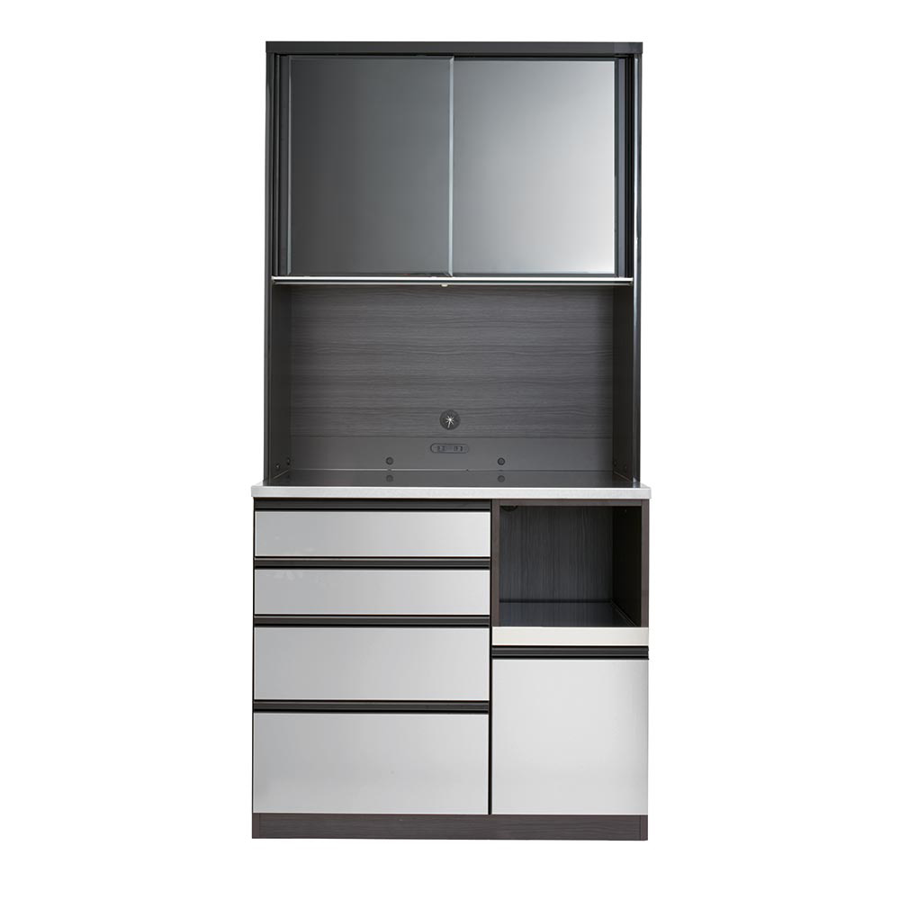 ステンレスバイブレーション仕上げ天板キッチンボード 幅100cm レンジ台 キッチンラック キッチン収納 629804