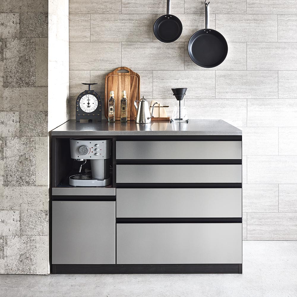 ステンレスバイブレーション仕上げ天板キッチンボード 幅120cm