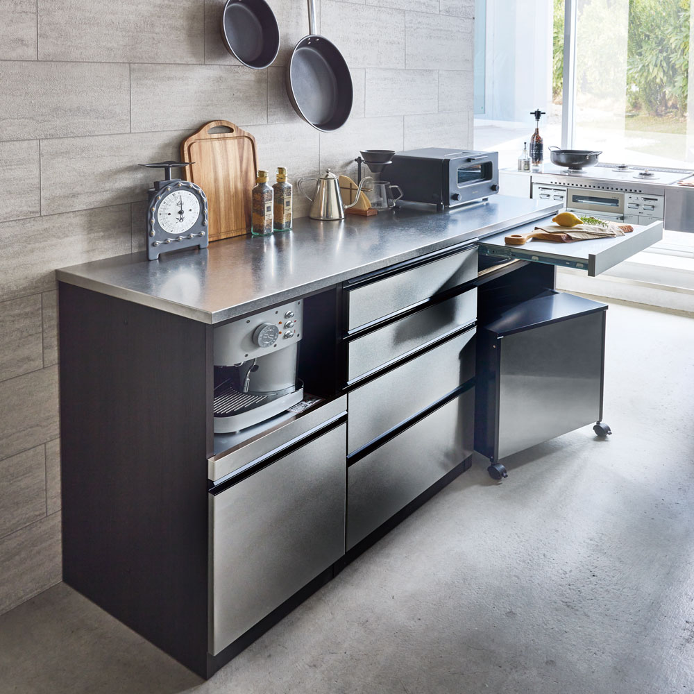 ステンレスバイブレーション仕上げ天板キッチンボード 幅120cm