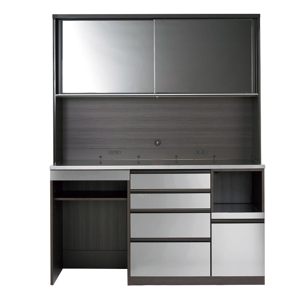 ステンレスバイブレーション仕上げ天板キッチンボード 幅160cm レンジ台 キッチンラック キッチン収納 629806