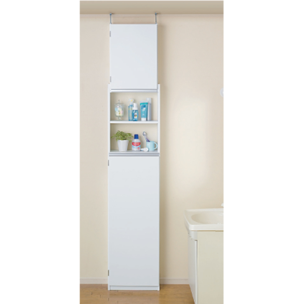 薄型で省スペースキッチン突っ張り収納庫 扉タイプ 幅45cm・奥行19cm キッチンボード キッチン収納 630301