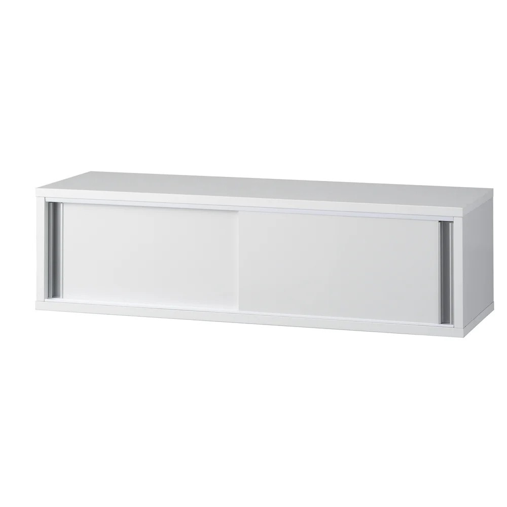 【幅90cm 大容量タイプ】光沢仕上げ 水ハネ対応引き戸カウンター上収納庫 シンク 水周り キッチン用品収納 630333