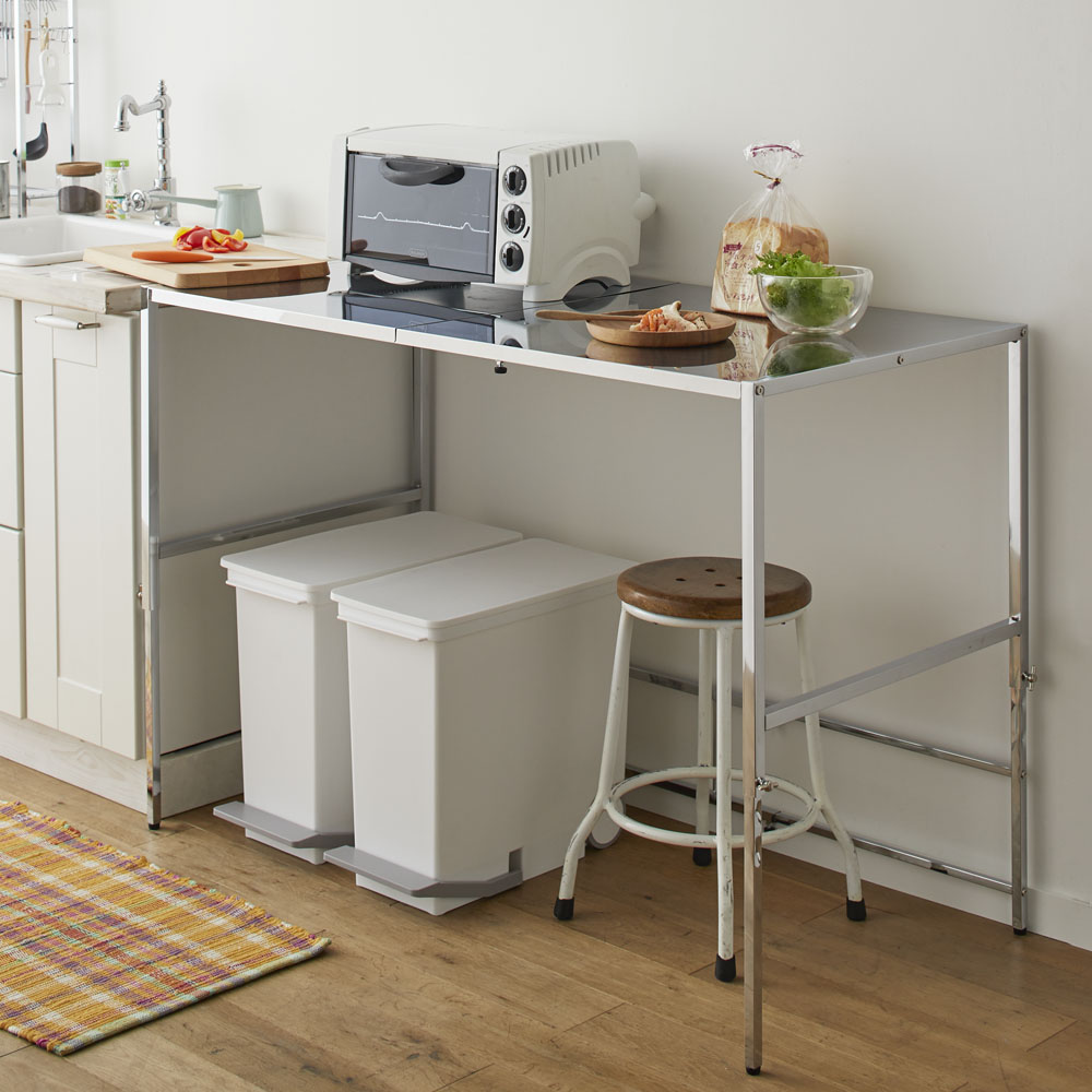 幅と高さが伸縮できるステンレス作業台 幅76〜120 奥行60cm ディノス