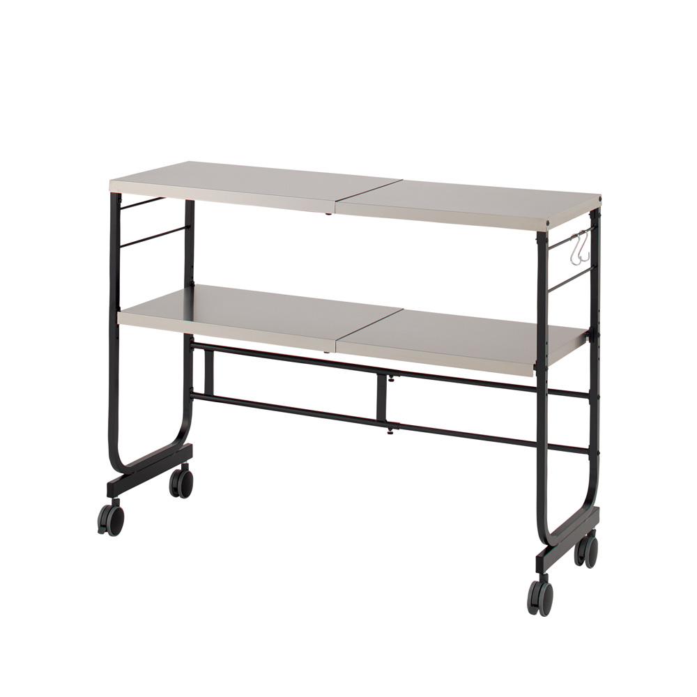 ≪幅70cm-120cm≫ ステンレスの美しい幅伸縮キッチンカウンター 棚付きタイプ 奥行40.5cm高さ92cm キッチンカウンター キッチン収納 630706