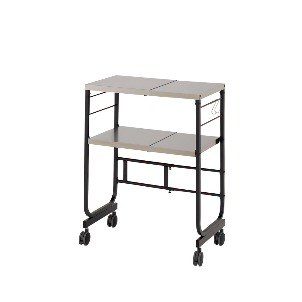 ≪幅55cm-90cm≫ ステンレスの美しい幅伸縮キッチンカウンター 棚付きタイプ 奥行40.5cm高さ92cm キッチンカウンター キッチン収納 630755