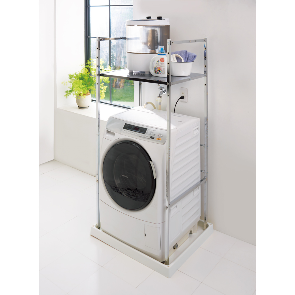 乾燥機も置ける天板頑丈ランドリーラック 幅61〜80奥行57高さ155cm