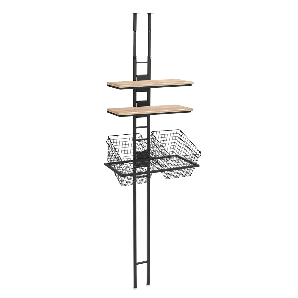 1本脚ですっきり置ける カフェ風スマートランドリーラック 棚2段バスケット2個タイプ 洗濯機ラック ランドリーラック 洗濯用品 物干し 630902