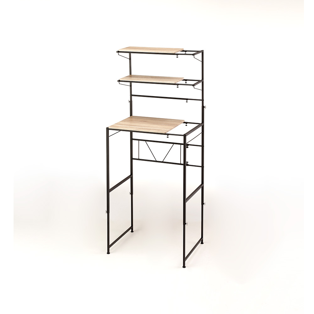 天井が低くても置けるカフェスタイルランドリーラック 棚3段 高さ172-222cm 洗濯機ラック ランドリーラック 洗濯用品 物干し 630905