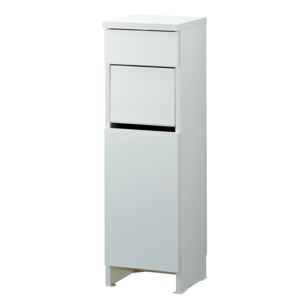 組立不要 洗濯カゴ付き2in1光沢サニタリー収納庫 ロータイプ 幅31cm 洗面所収納 隙間収納 トイレ 洗面所 ランドリー収納 631122