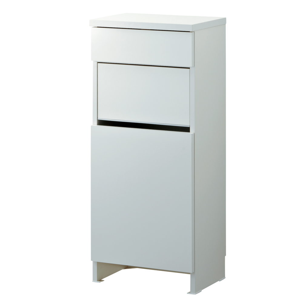 組立不要 洗濯カゴ付き2in1光沢サニタリー収納庫 ロータイプ 幅43.5cm 洗面所収納 隙間収納 トイレ 洗面所 ランドリー収納 631123