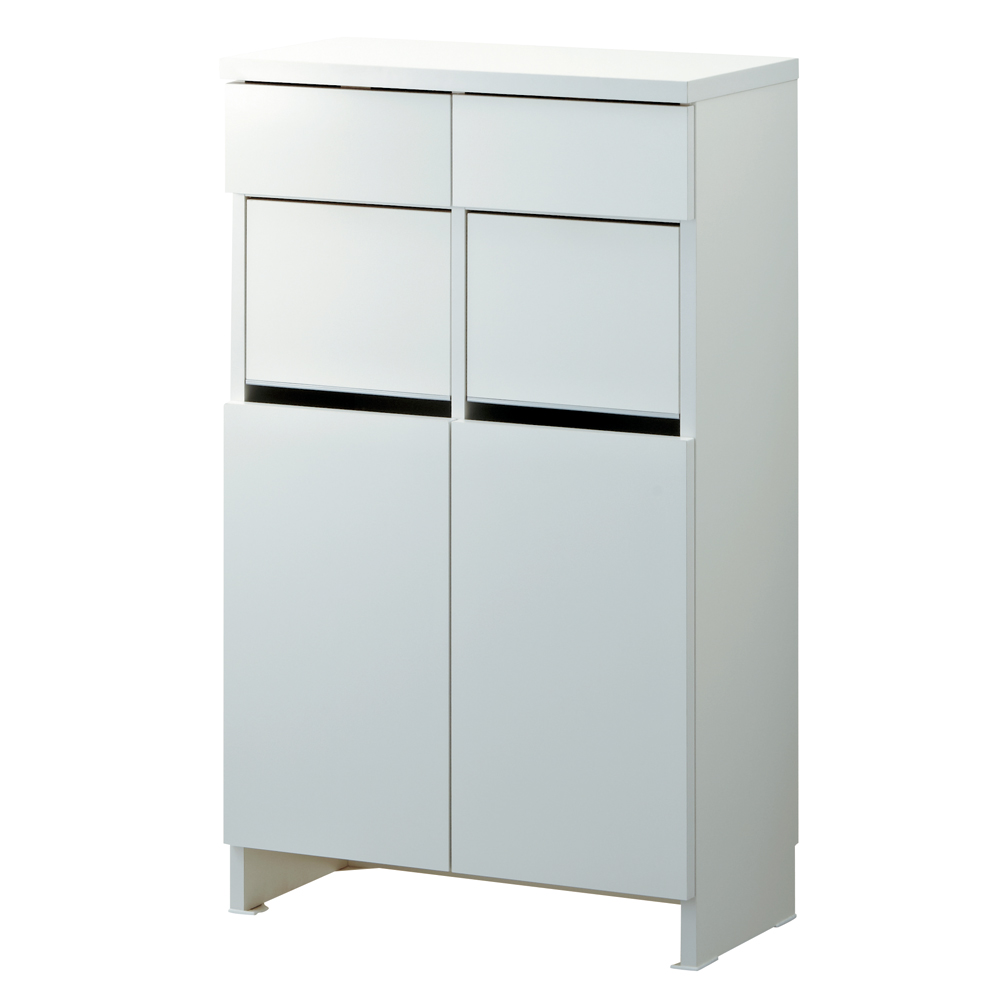 組立不要 洗濯カゴ付き2in1光沢サニタリー収納庫 ロータイプ 幅60.5cm 洗面所収納 隙間収納 トイレ 洗面所 ランドリー収納 631124