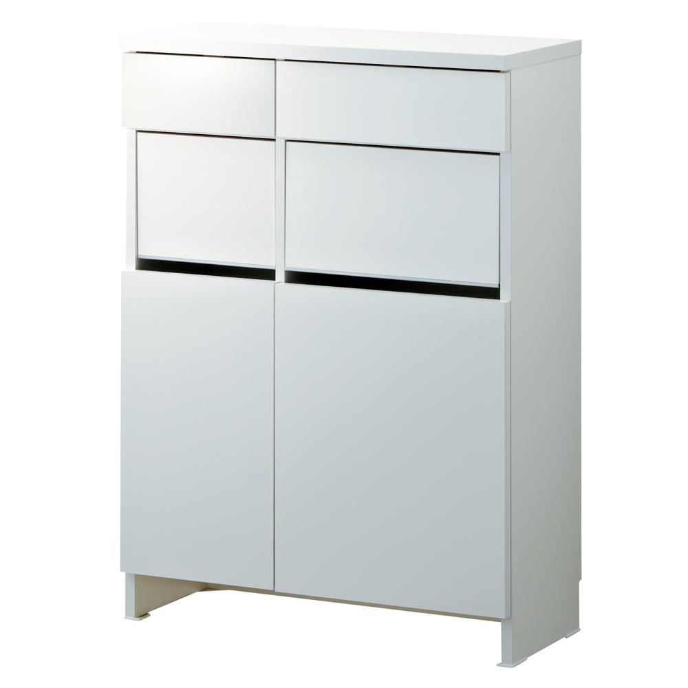 組立不要 洗濯カゴ付き2in1光沢サニタリー収納庫 ロータイプ 幅73cm 洗面所収納 隙間収納 トイレ 洗面所 ランドリー収納 631125