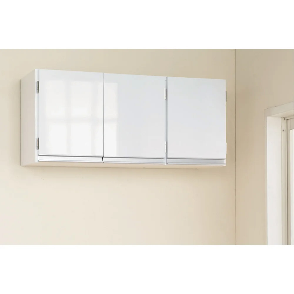 光沢仕上げ吊り戸棚 横型扉タイプ 幅90cm高さ40cm 洗面所収納 隙間収納 トイレ 洗面所 ランドリー収納 631202