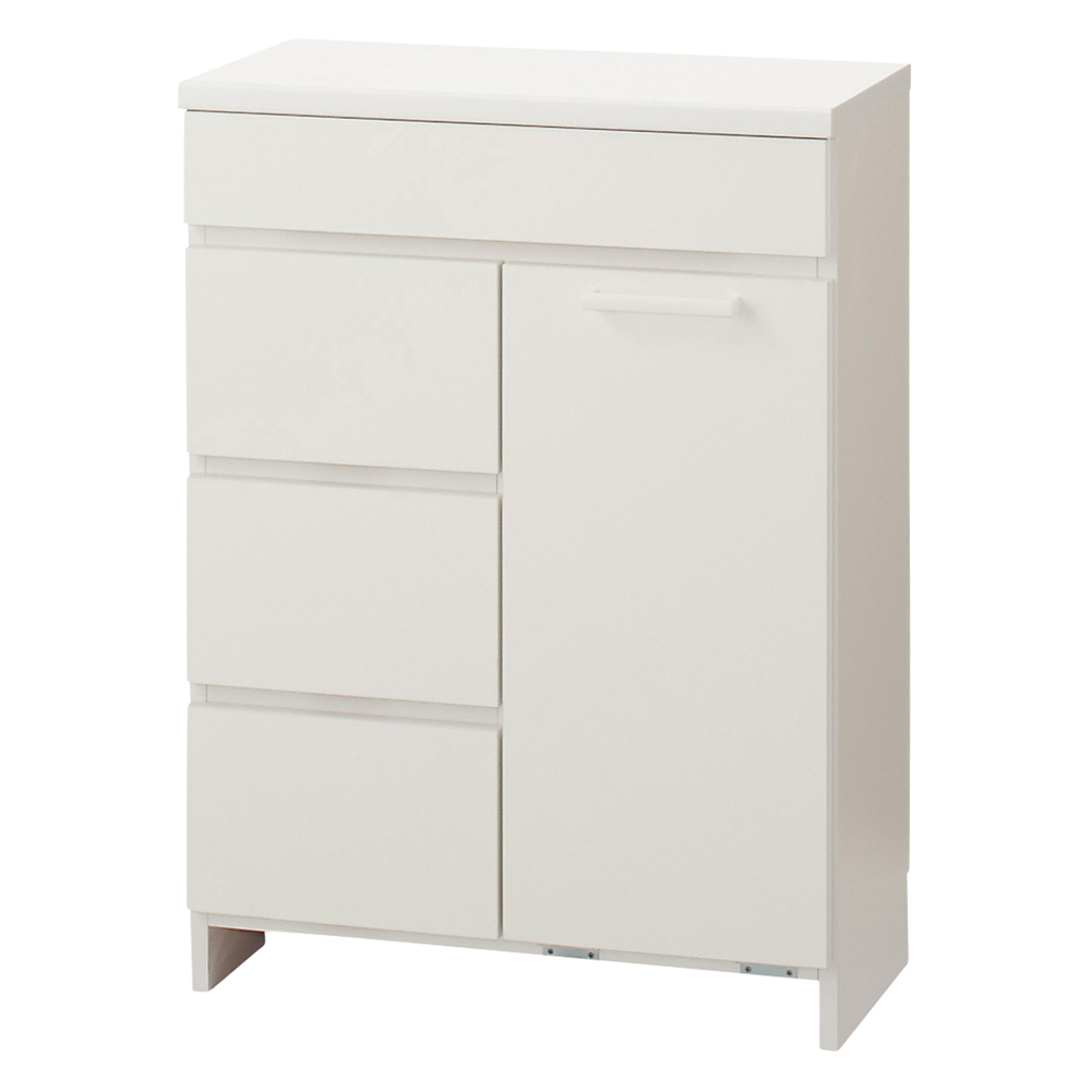 組立不要 隠せる脱衣カゴ付きサニタリーチェスト カゴ1個・引き出し 幅60奥行30cm 洗面所収納 隙間収納 トイレ 洗面所 ランドリー収納 631212