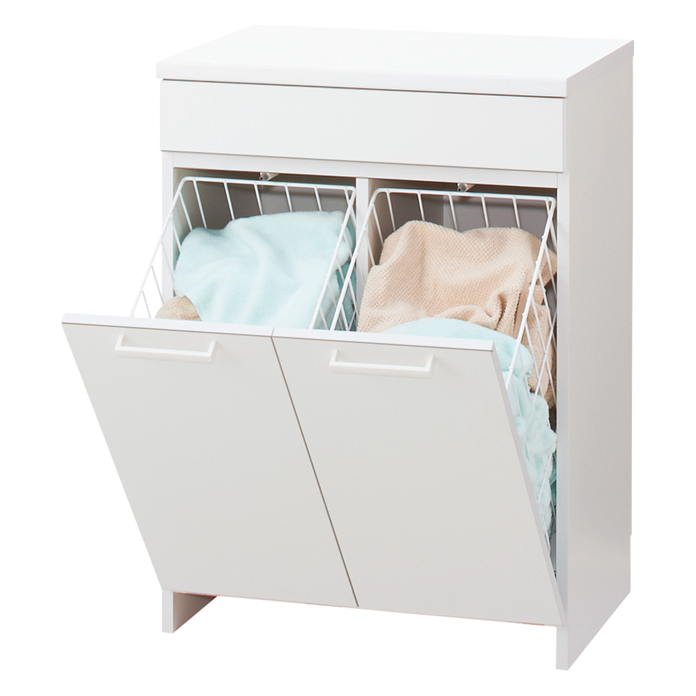 組立不要 隠せる脱衣カゴ付きサニタリーチェスト カゴ2個 幅60奥行42cm 洗面所収納 隙間収納 トイレ 洗面所 ランドリー収納 631214