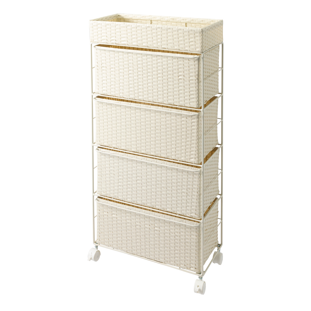 省スペースラタン調ランドリーチェスト 引き出し4杯タイプ 幅49cm奥行28cm高さ100cm 洗面所収納 隙間収納 トイレ 洗面所 ランドリー収納 631220