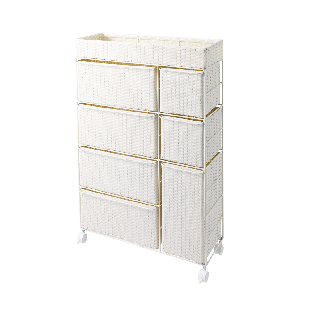 省スペースラタン調ランドリーチェスト 引き出し7杯タイプ 幅66cm奥行28cm高さ100cm 洗面所収納 隙間収納 トイレ 洗面所 ランドリー収納 631222