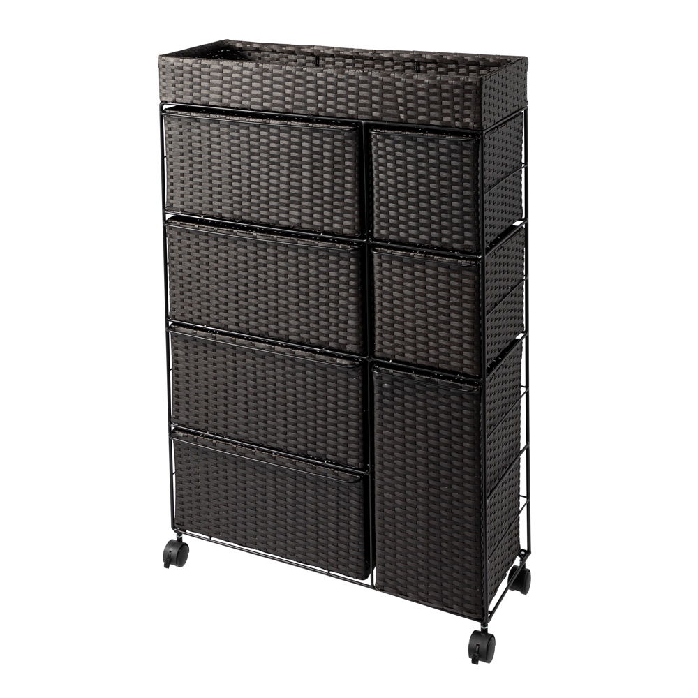 省スペースラタン調ランドリーチェスト 引き出し7杯タイプ 幅66cm奥行28cm高さ100cm 洗面所収納 隙間収納 トイレ 洗面所 ランドリー収納 631222