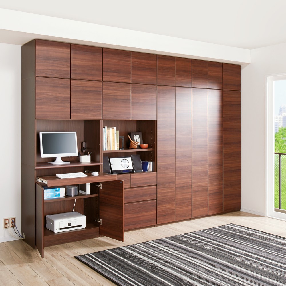 奥行44cm 生活感を隠すリビング壁面収納シリーズ 収納庫 PCデスク 幅60cm パソコン PC ワーク 袖机 机 631315