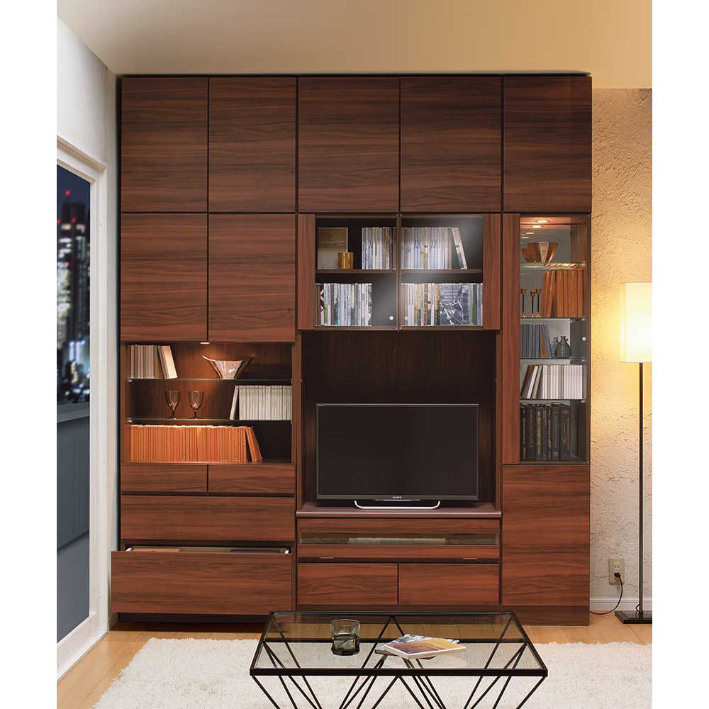 美しくしまうハイクラス壁面収納シリーズ 収納庫 LED付きガラス扉 ガラス棚 幅58cm コレクションケース ディスプレイラック 飾り棚 本棚 ラック シェルフ 631408