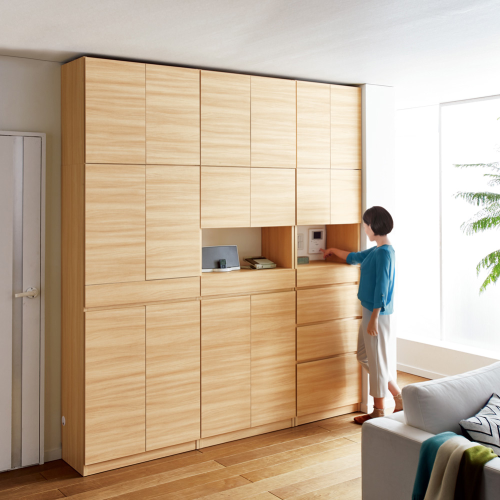 スイッチ避け壁面収納シリーズ スイッチよけタイプ(上台オープン・下台引き出し)幅75cm奥行40cm 本棚 ブックシェルフ 書棚 ラック シェルフ 631451