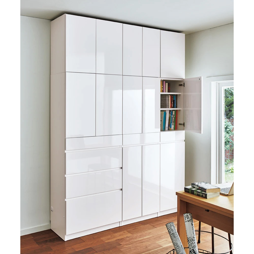 スイッチ避け壁面収納シリーズ 収納庫タイプ(上台扉付き・下台扉・背板あり)幅75cm奥行30cm CD DVDラック 本棚 ラック シェルフ 631454