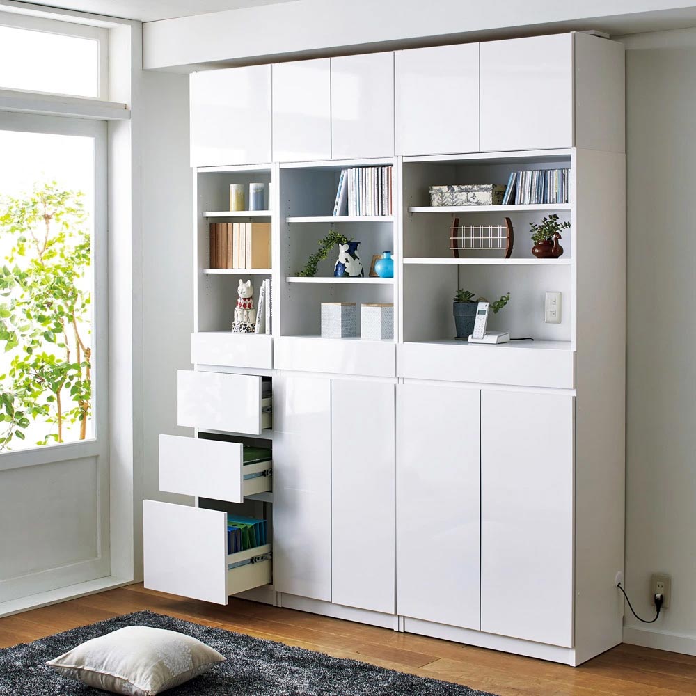 スイッチ避け壁面収納シリーズ 収納庫タイプ(上台オープン・下台扉・背板あり)幅75cm奥行30cm 本棚 ブックシェルフ 書棚 ラック シェルフ 631466