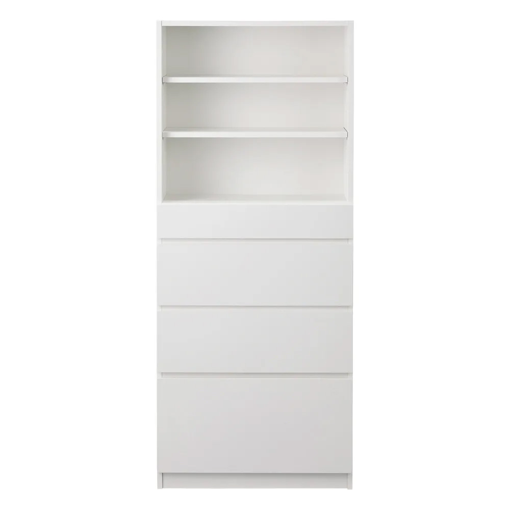 スイッチ避け壁面収納シリーズ 収納庫タイプ(上台オープン・下台引き出し・背板あり)幅75cm奥行30cm 本棚 ブックシェルフ 書棚 ラック シェルフ 631472