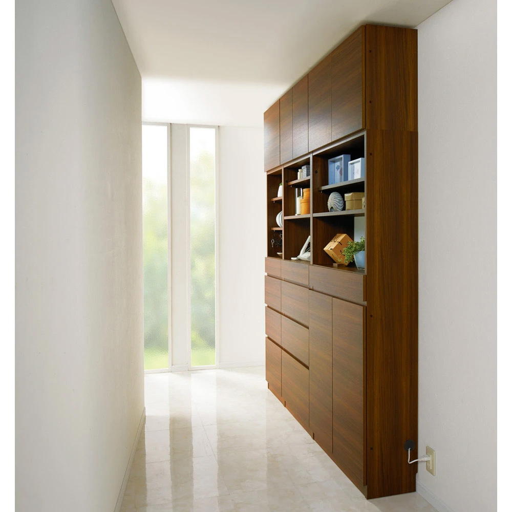 スイッチ避け壁面収納シリーズ 収納庫タイプ(上台オープン・下台引き出し・背板あり)幅75cm奥行40cm 本棚 ブックシェルフ 書棚 ラック シェルフ 631475