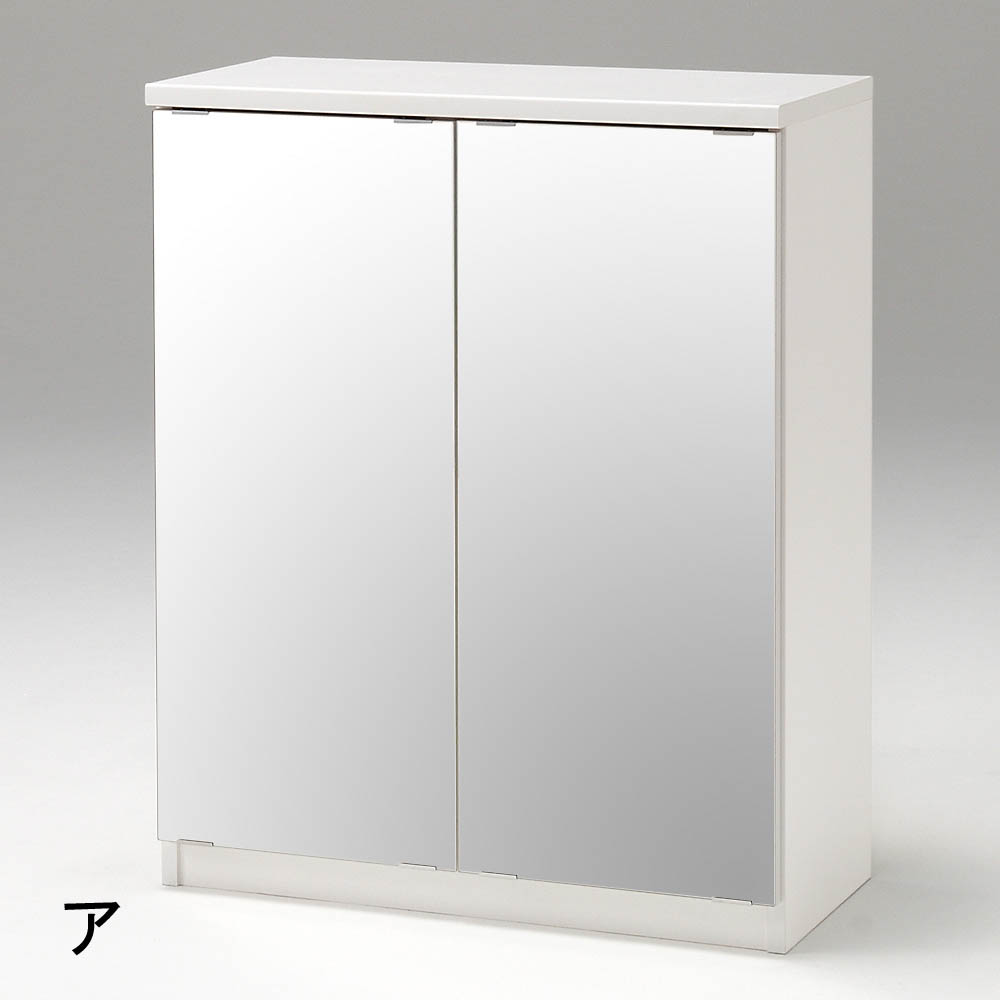 前面ミラー&板戸シューズボックス ミドルタイプ・幅75.5 高さ93cm 下駄箱 シューズボックス 玄関収納 631517