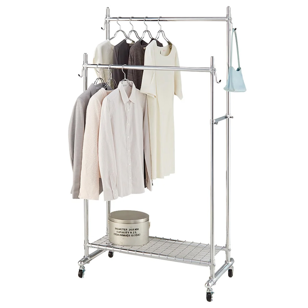 【シリーズ累計100000台突破！】プロ仕様 頑丈ハンガーラック ダブルタイプ・幅90cm ハンガーラック パイプハンガー 衣類収納 631705