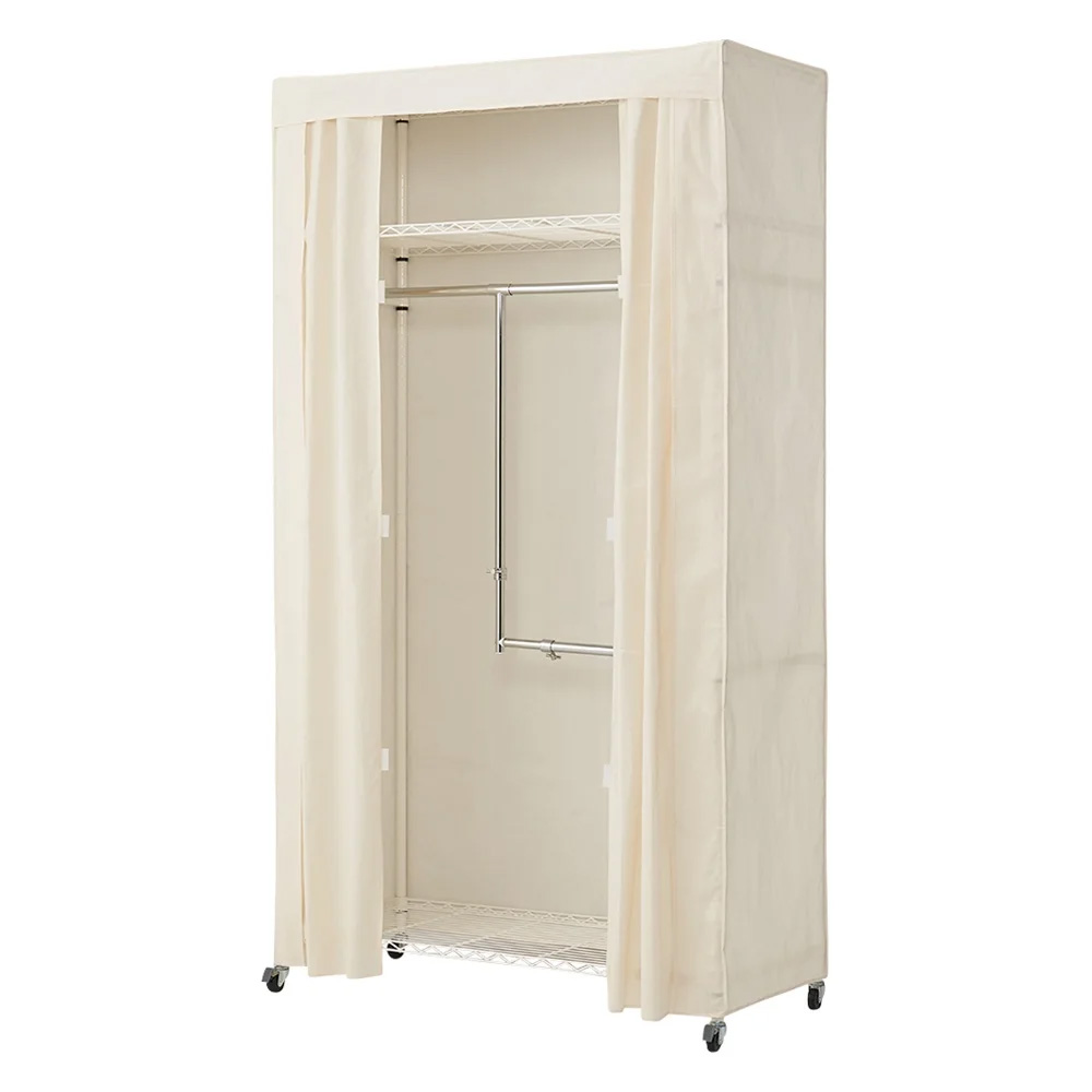 洗えるカバー付き 頑丈ハンガーラック 2段掛けハイタイプ・幅121cm ハンガーラック パイプハンガー 衣類収納 631719