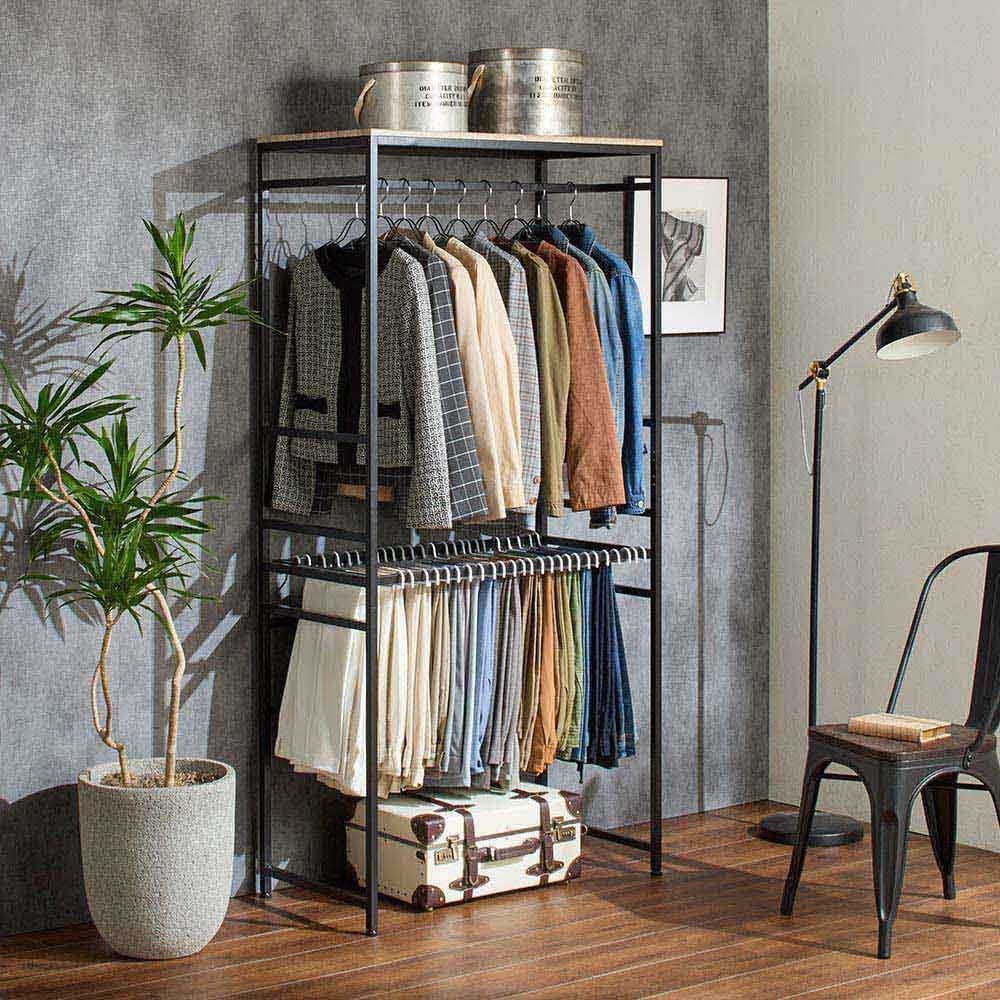 パンツを引き出して選びやすいハンガーラック 幅90cm コートハンガー コート掛け 衣類収納 631815