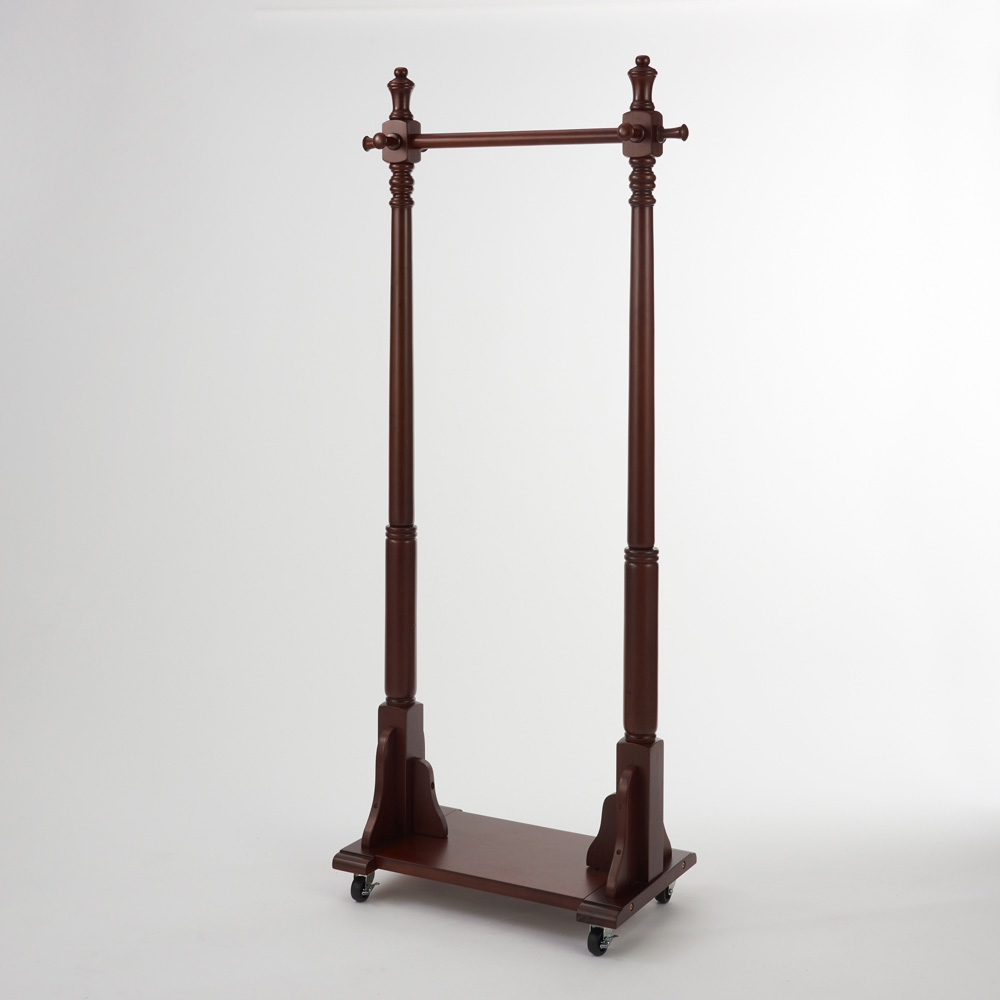 マホガニー天然木 キャスター付きハンガーラック 幅73cm奥行40cm高さ168cm コートハンガー コート掛け 衣類収納 631816