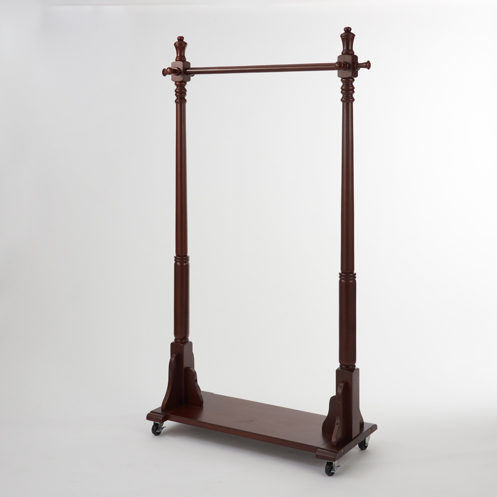 マホガニー天然木 キャスター付きハンガーラック 幅97cm奥行40cm高さ168cm コートハンガー コート掛け 衣類収納 631817
