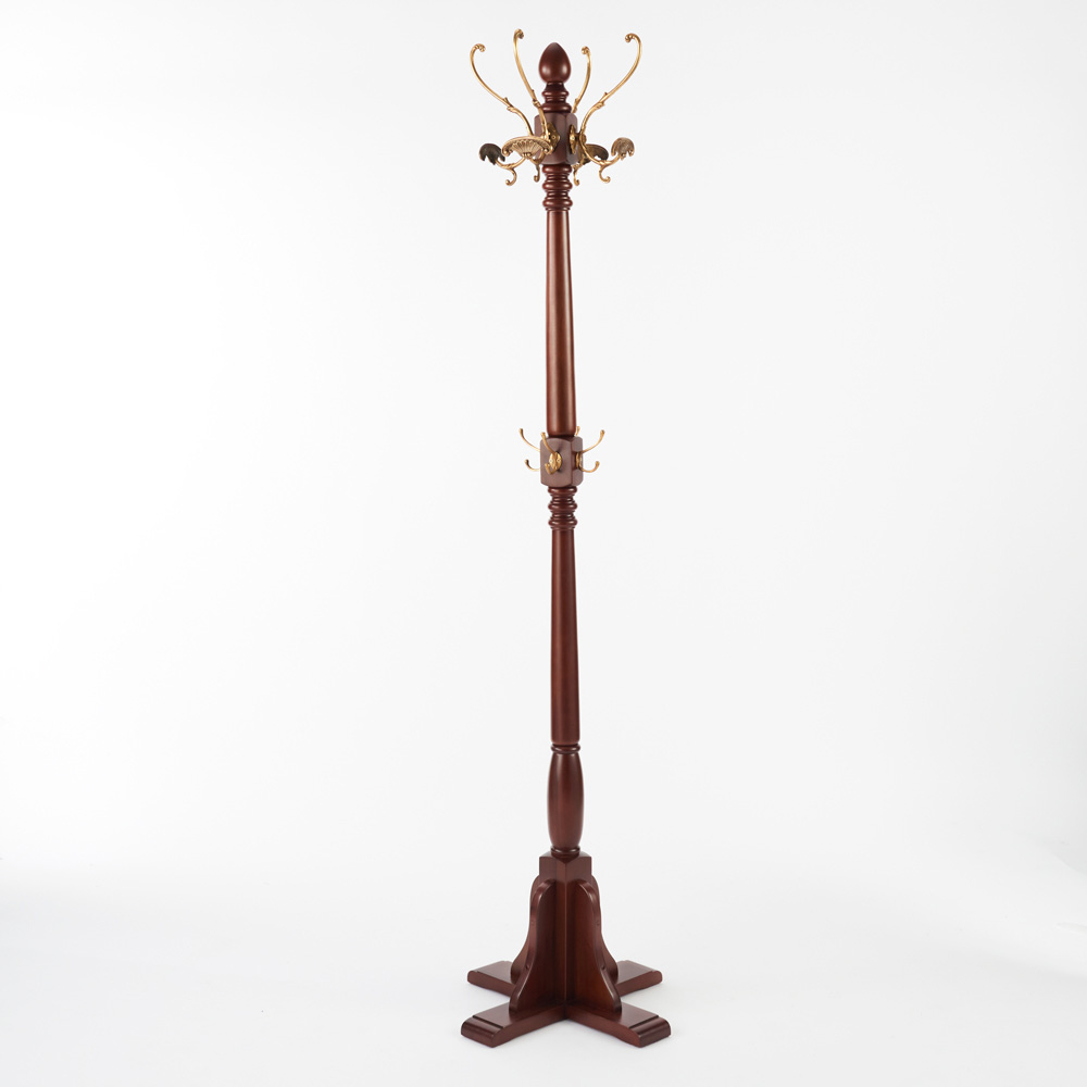 真鍮&マホガニー天然木ポールハンガー 幅45cm奥行45cm高さ175cm ポールハンガー 衣類収納 631822